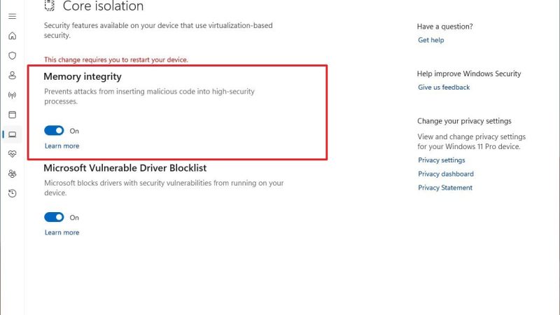 Fix Memory Integrity on Windows 11