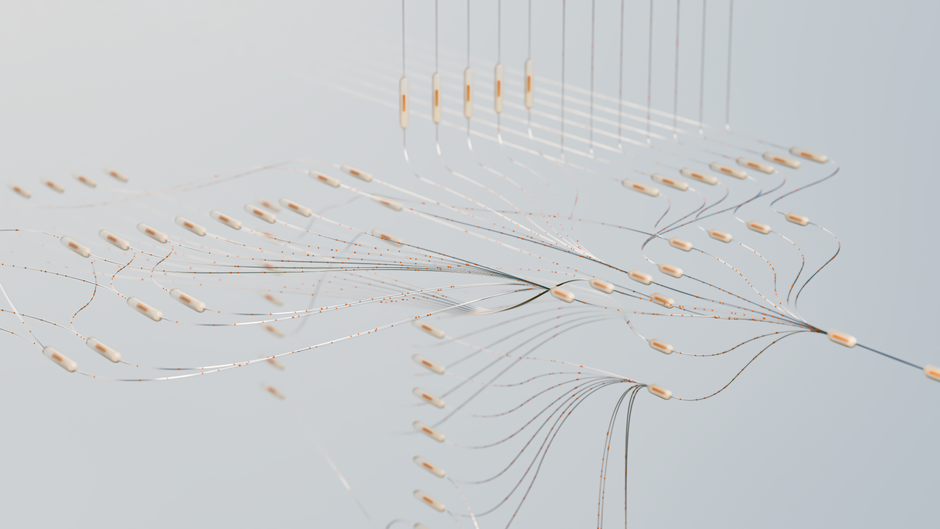 Elegant 3D visualization of neural networks showcasing abstract connections in a digital space.