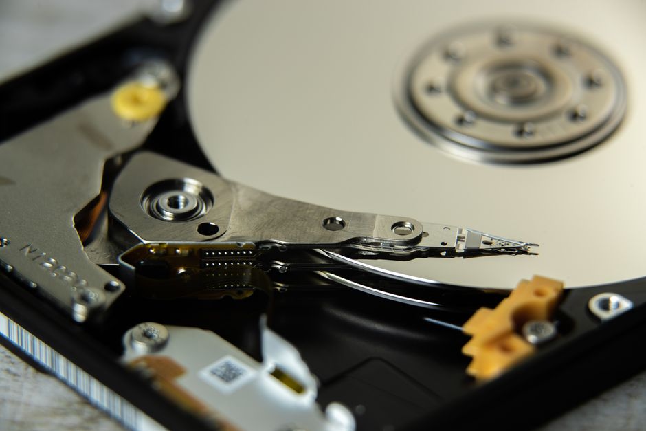 Detailed look at the internal components of a hard disk drive.